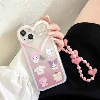 Hello Kitty Sanrio Kuromi Melodijo Telefon za iPhone 13 12 11 Pro Max XR XS MAX 8 X 7 SE Srce Zapestnica Primeru  5