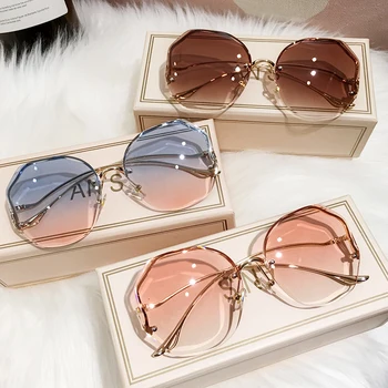 MS 2021 Nove Ženske sončna Očala Rimless UV400 Oblikovalec blagovne Znamke Visoke Kakovosti Gradient sončna Očala Ženski oculos Z Box  5