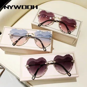 NYWOOH Ljubezen Srce Oblikovan sončna Očala Ženske Luksuzni Rimless Gradient Roza Dame sončna Očala brez okvirjev Odtenki Očala UV400  5