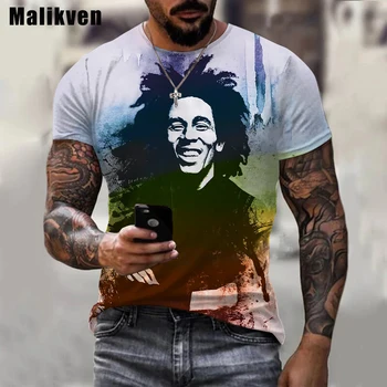 Poletje Harajuku moške priložnostne T-shirt reggae pevec Bob Marley 3D tiskanih srajco okoli vratu smešno kratek rokav T-shirt ulica  5
