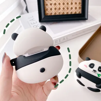 Za Apple AirPods Pro Earpods Primeru Luštna 3D Cartoon Maščobe Panda Bambusa Brezžične Slušalke Slušalke Kritje za Airpods 1 2 Polnjenje Box  5