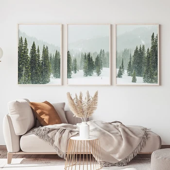 Zimski Gozd Odtisi Rastlin Wall Art Borovci Triptiha Platna Slike Sneg Božična Drevesca Slike Doma Dekor za Spalnico  5