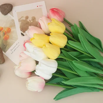 10Pcs Tulipanov Umetno Cvetje Šopek Pravi Dotik Ponaredek Cvetja za Dom Dekor Notranji Vrt Poročna Dekoracija Vaza Dodatki  10