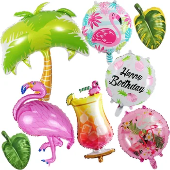 18 Palčni Krog Flamingo Aluminija Film Balon Flamingo Kozarec Vina Listov Hawaiian Balon Dekor Poletje Aloha Temo Birthday Balon  5