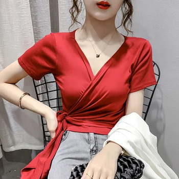 2019 Majica s kratkimi rokavi Ženske Obleke Moda Tee rdeče Vrh multi Mode Bombaž Dame Tee Majica  5