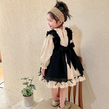 2Pcs Baby Dekle Letnik Španija Obleko Otrok Royal Lolita Princess Obleke Pomlad Malčka Dekleta Rojstni dan Frocks z Majico  5