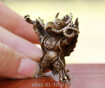 4 CM Kitajski Budizem Tempelj Baker Bron Krilati Garuda Ptica Bog Kip Bude  3