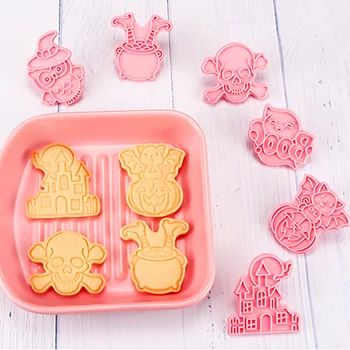 6pcs Halloween Cookie Cutter Set Plastičnih DIY 3D Pečenje Plesni Torto modelček Risanka Peko Piškotov Božični Okraski, Orodje  10