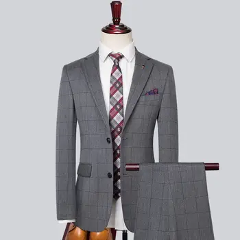 Boutique (Blazer + Hlače), za Moške Obleko Eleganten Modni Posel italijanski Slog Priložnostne Slim Gospod Kariran Formalno Ustrezala 2 Kosa  10
