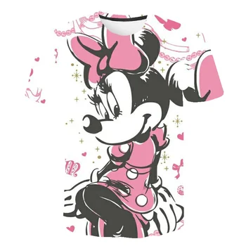 Dekle Oblačila Poletje 2023 Mickey Minnie Mouse Disney Kratek Rokav T-majice za Dekleta Smešno Moda Ulične Majica  5