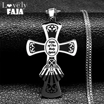 Goth Osebno Križ Obesek Ogrlica za Ženske, Moške, iz Nerjavnega Jekla Križ Choker Dar Svetega Duha, Nakit, Ogrlice  5