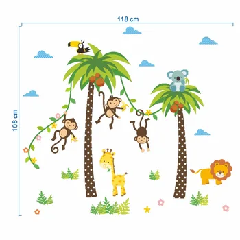 Gozdne Živali Žirafa, Lev Opica Palme stenske nalepke za otroke, soba za Otroke vinilna Vrtec Spalnica Dekor Plakat, Freska  5