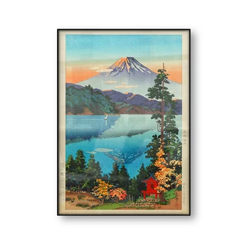 Jezero Ashi V Hakone Hribih v Začetku Jeseni Tsuchiya Koitsu Letnik Japonske Umetnosti Plakat Ukiyoe Woodblock Platno, Tisk Dekor  4