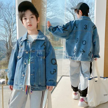 Koean Najstniški Fantje Jeans Coats Pomlad Jesen Otrok Modrega Jeansa Digitalni Jopiči Bombaž Black Kariran Šport Vrhovi za Baby Toddler  10