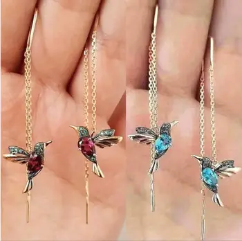 Lepe Hummingbird Hoop Obesek Crystal Visijo Uhane, Zlate Barve, Uhani za Ženske je Poroka, Rojstni dan Nakit Darilo  5