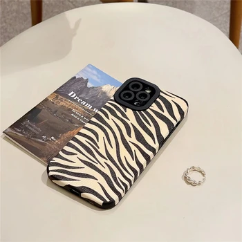 Luksuzni Gubam Zebra Vzorec PU Usnje, Telefon Primeru za iPhone 7 8 Plus X XR XS 11 12 13 14 Pro Max Mehki Silikonski ovitek Coque Dekle  4