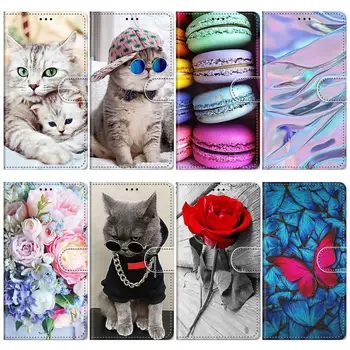 Mačka Cvetlični Živali Flip Primeru Za Coque iPhone 12 Mini 2020 11 Pro Max X XS XR 6 6S 7 8 Cute Lev, Metulj Pokrovček Reže za Kartico E08F  5