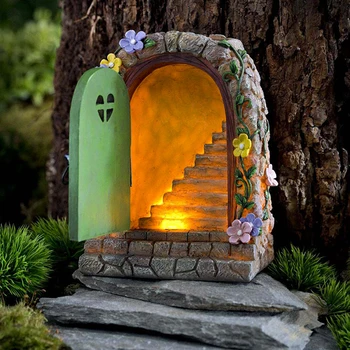 Mini Smolo Obrti Figur Sončne Pravljice Vrt LED Koraki Kamen Vrata Noč Svetlobe Doma Vrt na Prostem Figur Svetlobna Kip  3