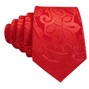 Moda Rdeče Paisley Mens Poročno Kravato 8,5 cm Svile Neckties Poslovnih Handkerchief Cufflink Kravato Moški Darilni Set Barry.Wang FA-5402  5