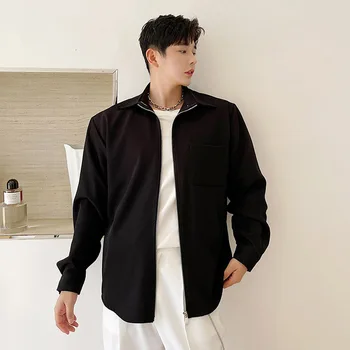 Moški Korejski Elegantna Moda Za Priložnostne Zadrgo Majica Jakno Jopico Človek Ulične Trend Letnik Srajce Plašč Vrhovi Moški  10