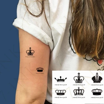 Nepremočljiva Začasni Tattoo Nalepke Črne Čipke Kralj Kraljica Krono Art Vodo Prenos Ponaredek Tattoo Flash Tatto Za Moške, Ženske  10