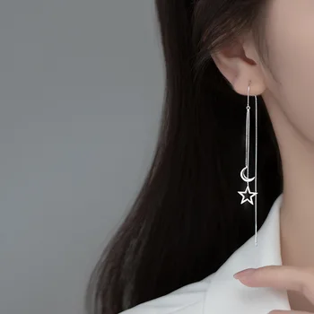 Nova Moda Korejski Viseči Uhani Za Ženske Razkošno Verige Tassel Spusti Uhani Retro Srebrne Barve Star Luna Nakit Darilo  4