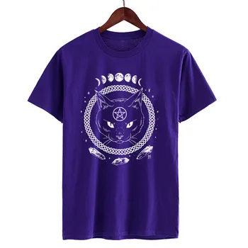 Novo Gotsko Moon Phase Čarovnice Mačka Graphic Majica Črna Gothic Prostor Mačka Tee Shirt Hipster Majice  5