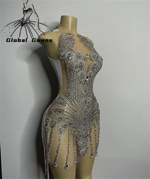 Odklon O Vratu, Kratke Prom Oblačenja 2022 Beaded Kristalno Diamond Rojstni Obleke Iluzijo Mini Cocktail Morska Deklica Ples Robe  10