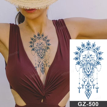 Ponaredek henna tatoo sok črnilo dolgotrajno naravni gel body art nepremočljiva začasne tetovaže prsi nazaj underboob cvet mandala  10