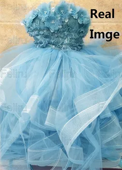 Prašnih Modra Roža Punca Obleke Za Poroko haljo de soirée de mariage Otroci Pageant Halje Til Ogrlicom Prvo Obhajilo Obleko  3