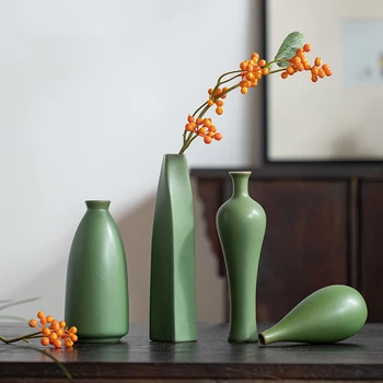 Preprosta In Klasični Kitajski Zeleni Majhne Keramične Vaze Japonski Slog Zen Cvetlični Aranžma In Suh Cvet Dekoracijo  10