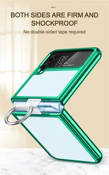 Slim Pisane Zaščitna torbica z Obroč za Samsung Galaxy Ž Flip 3 Ž Flip 4 Bleščice Plating Shockproof Jasno PVC Hard Cover  5