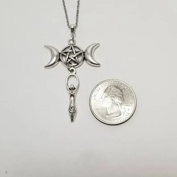 Triple Moon Boginja Ogrlico, Gotska Pentagram Ogrlico, Obesek, Wiccan Nakit Hecate Ogrlica za Ženske Amulet Nakit Darilo  10