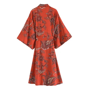 Vintage New Cvjetnim Tiskanja Prevelik Svoboden Boho Kimono Plaži Kritje Ups Dolgo Delovna Halja Bohemian Oblačilih Mujer Sashes Maxi Hipi Kimono  10