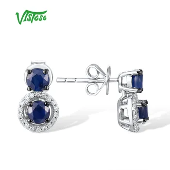 VISTOSO 14K 585 White Gold Uhani Za Ženske Peneče modra, temno Modra Stud Diamant Uhani Preprost Stil Trendy Fine Nakit  10
