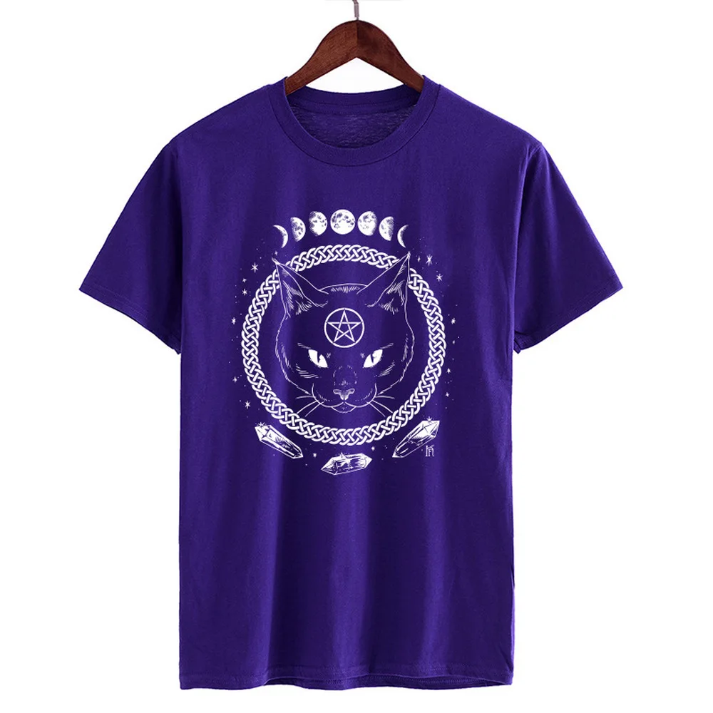 Novo Gotsko Moon Phase Čarovnice Mačka Graphic Majica Črna Gothic Prostor Mačka Tee Shirt Hipster Majice
